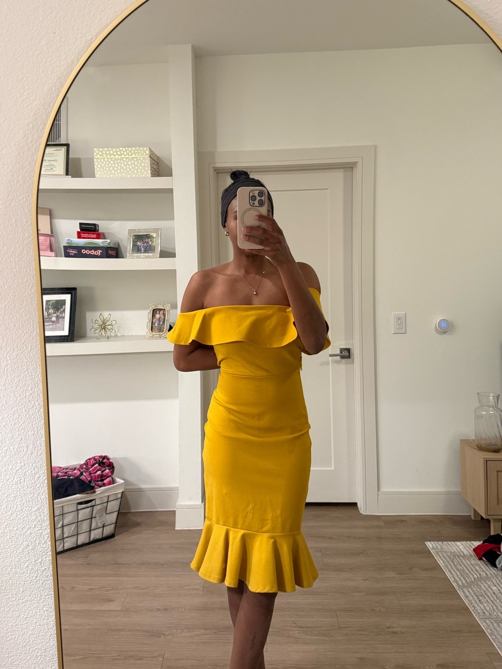 Lulu's Yellow One-Shoulder Ruffle Hem Midi Dress - Picture 1 of 3